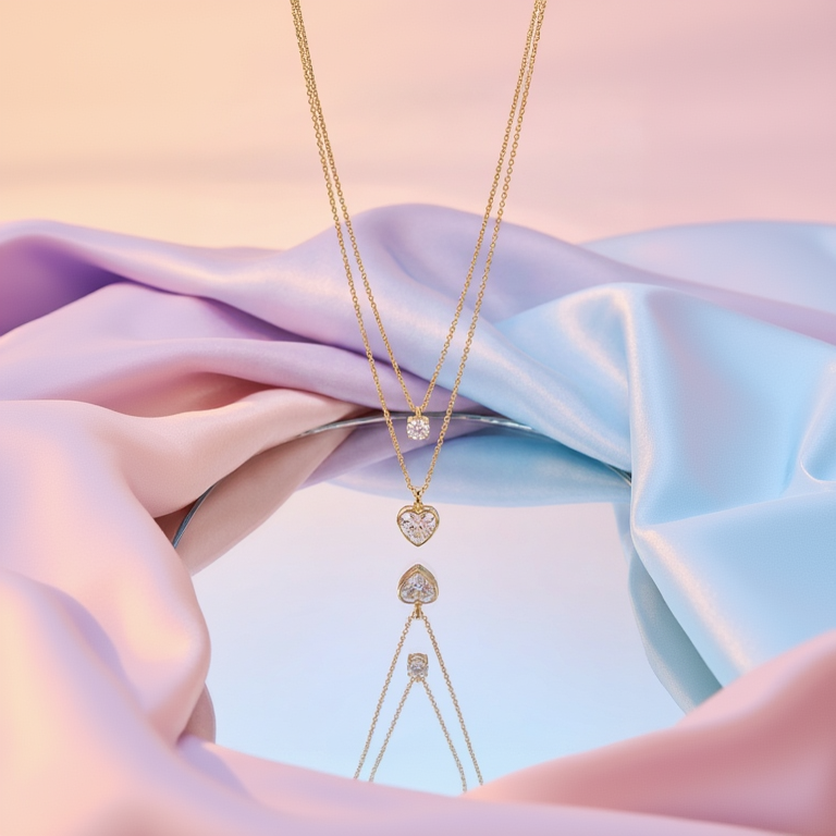 Anti Tarnish Gold necklaces with heart-shaped pendants