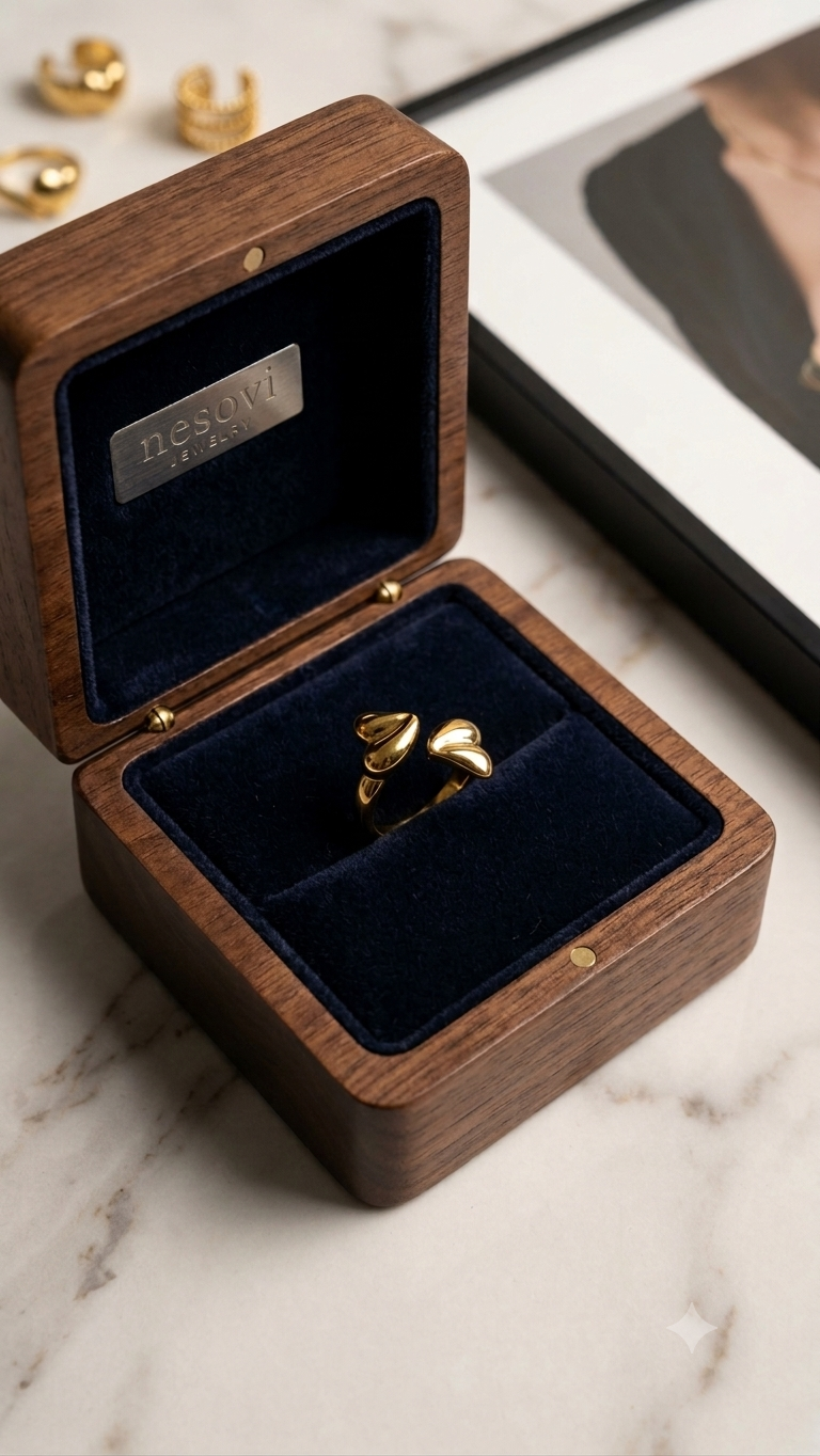 Adjustable Gold Double Heart Ring
