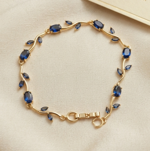 Tulip antitarnish gold bracelet with blue gemstone accents
