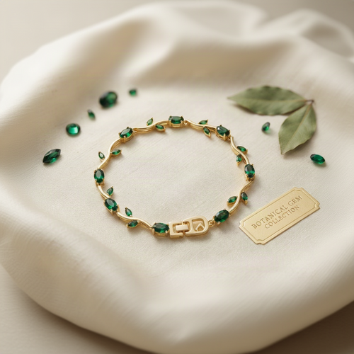 Tulip antitarnish gold bracelet with green gemstone accents