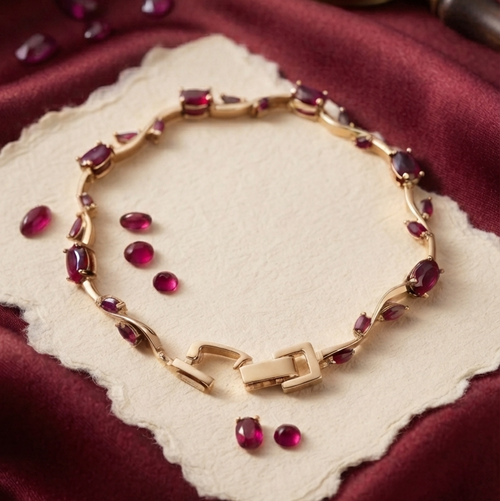 Tulip antitarnish gold bracelet with red gemstone accents