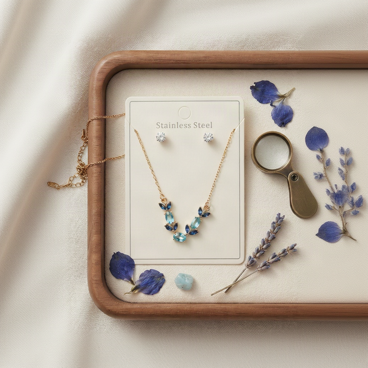 Tulips Crystal Leaf Necklace & Earring Set