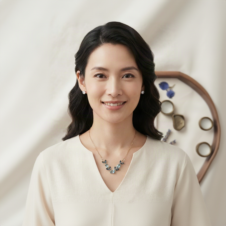 Tulips Crystal Leaf Necklace & Earring Set on model