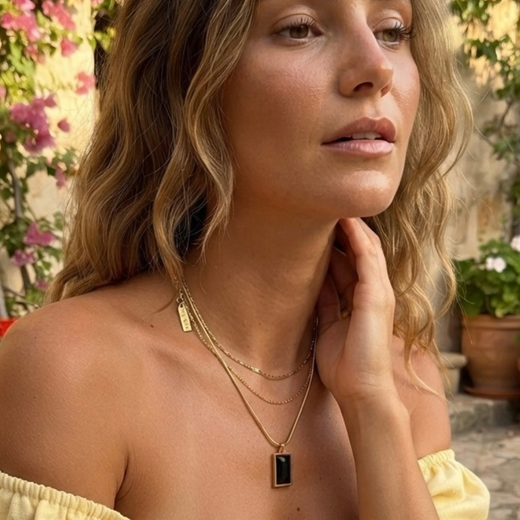 Antitarnish Gold Necklace with Black Pendant | Durable Chain Jewelry for Women
