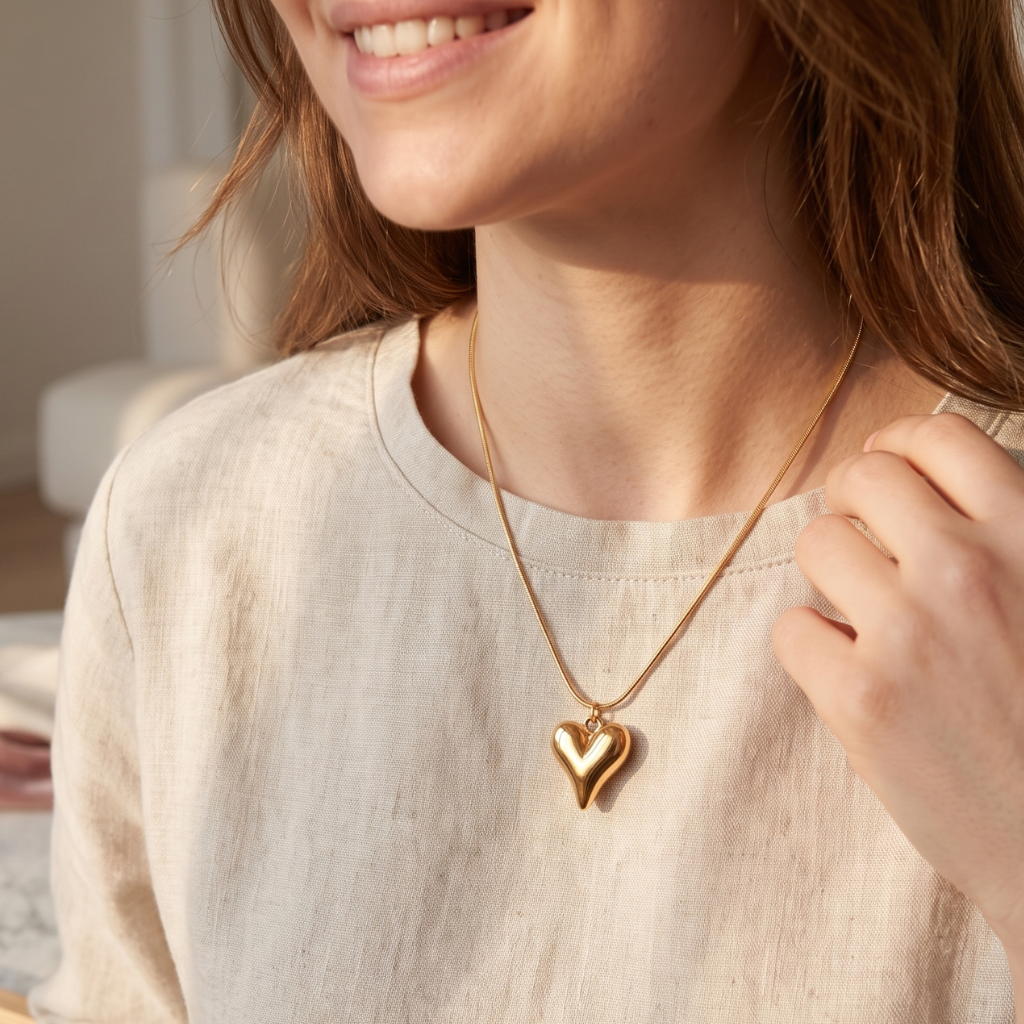 Antitarnish Gold Heart Pendant Necklace | Delicate Chain Jewelry for Women