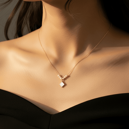 Anti Tarnish Pearl & Diamond Pendant Necklace