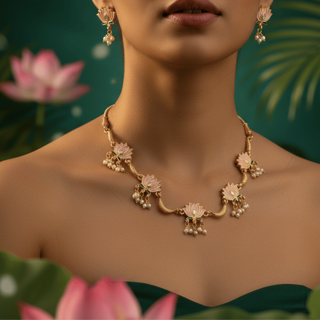 Peach Lotus Meenakari Set