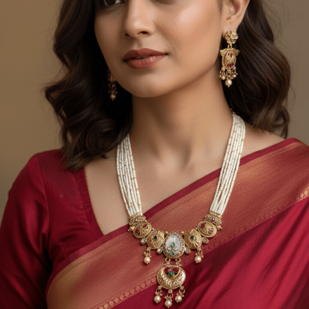 Pearl & Kundan Antique Necklace Set