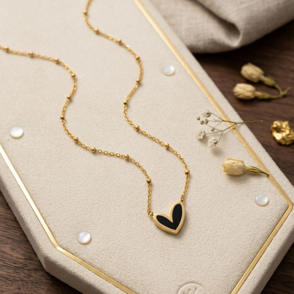 Antitarnish Gold Necklace with Enamel Heart Pendant | Dainty Jewelry for Women