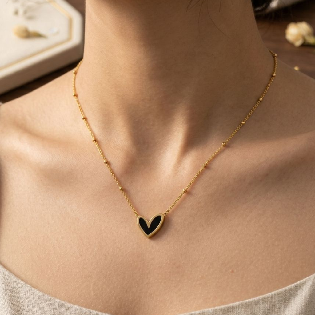 Antitarnish Gold Necklace with Enamel Heart Pendant | Dainty Jewelry for Women
