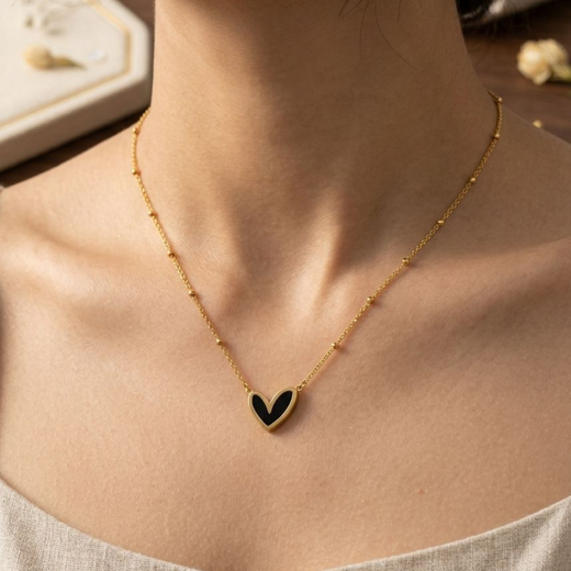 Antitarnish Gold Necklace with Enamel Heart Pendant | Dainty Jewelry for Women