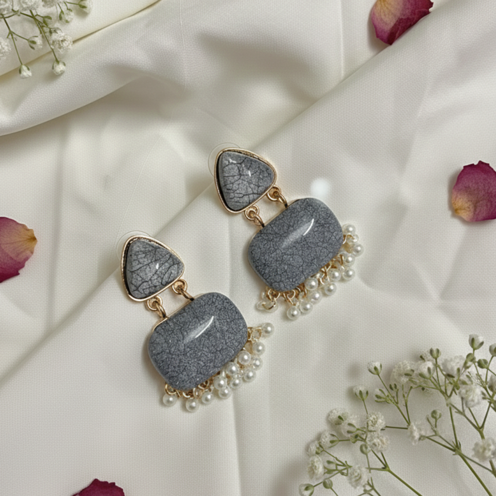 Charcoal Grey Stone Earrings