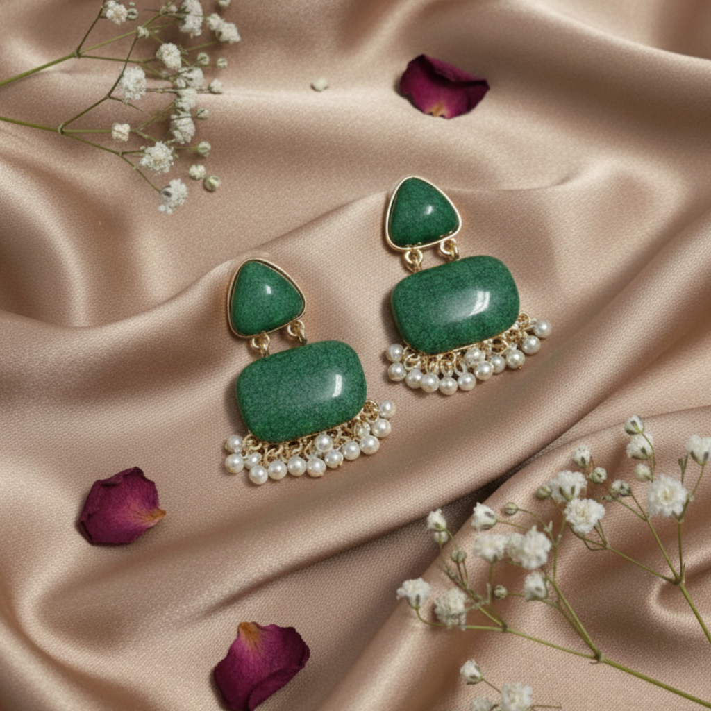 Emerald Green Stone Earrings