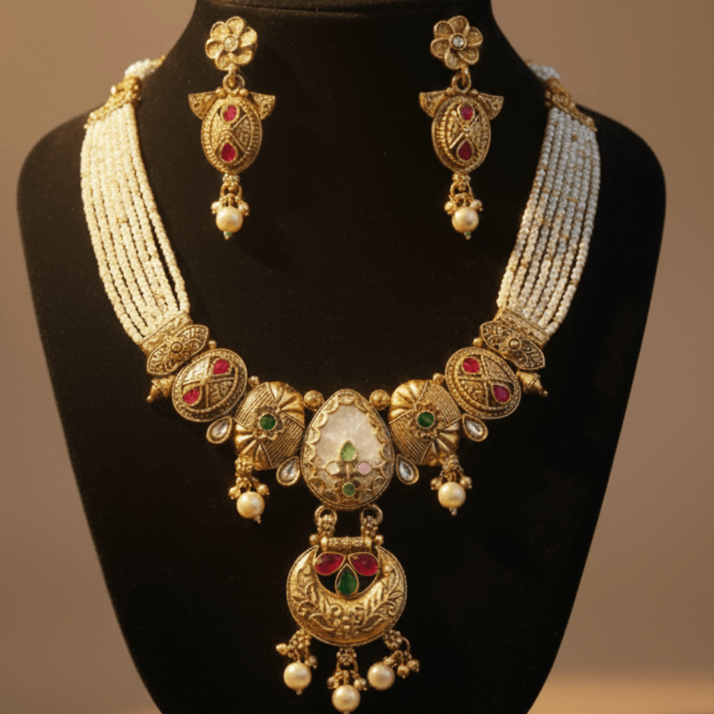 Pearl & Kundan Antique Necklace Set