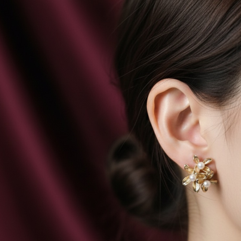 Floral Pearl Cluster Earrings