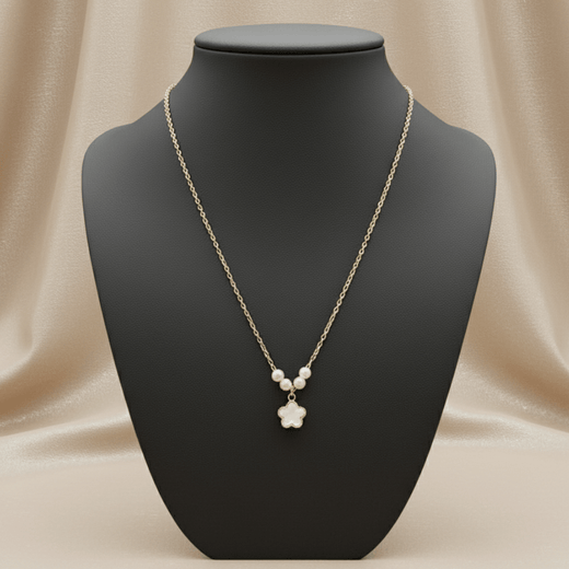 Anti Tarnish Pearl & Flower Pendant Necklace